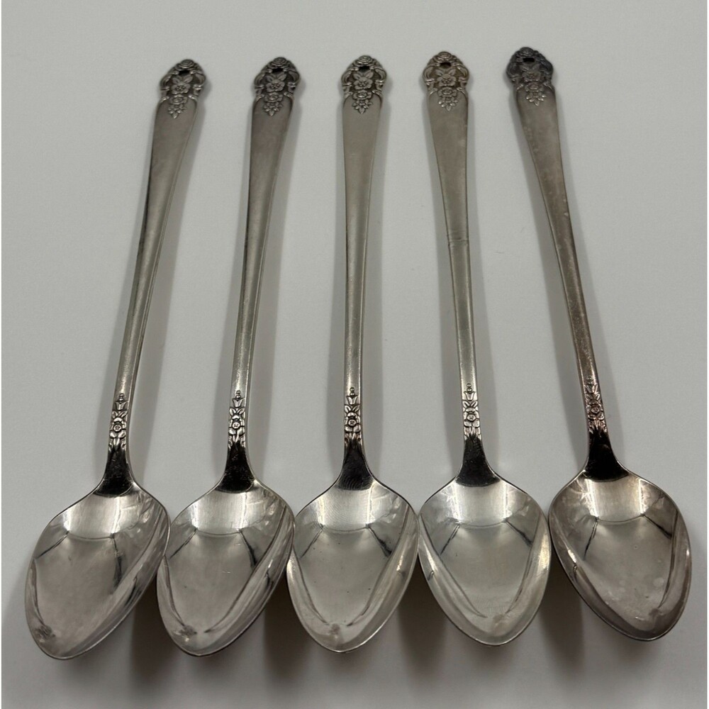 Set of 5 Vintage 1951-1961 Oneida Prestige Plate Distinction Iced Tea Spoons